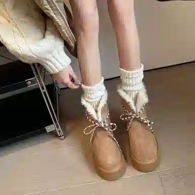 保暖耐磨增高 时尚甜美休闲学院风厚底柔软两穿 短筒 雪地靴 女款