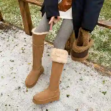 绒面 保暖耐磨防滑 厚底厚绒时尚百搭通勤潮流复古美拉德 高筒 雪地靴 女款 栗色