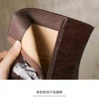 子骁 牛皮 尖头粗跟 潮流百搭 法式复古 短靴 女款