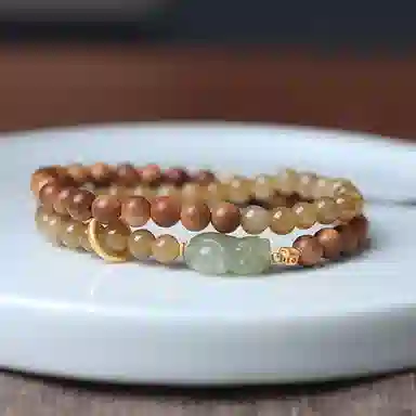 吉千年 设计款小尺寸双圈 木作 手串 男女同款情侣款 檀木