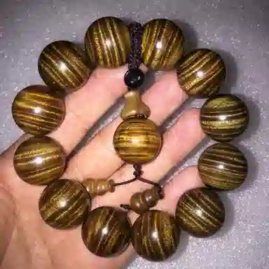 吉千年 【收藏级】新中式复古潮流风 好运 平安顺遂 招财进宝 爆满水波黑金 金丝楠 楠木 手串 男女同款情侣款