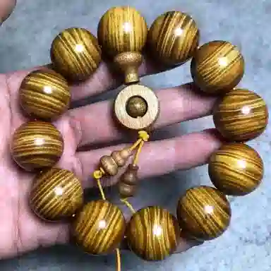 吉千年 【大满水波】新中式复古潮流风 好运 转运 招财进宝 黄料 云浪浮金 金丝楠 楠木 手串 男女同款情侣款