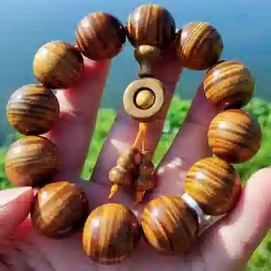 吉千年 【大满水波】新中式复古潮流风 好运 转运 招财进宝 黄料 云浪浮金 金丝楠 楠木 手串 男女同款情侣款