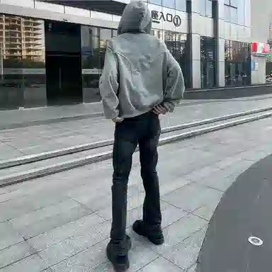 悍戈 美式复古高街水洗做旧微喇修身百搭有垂感 质感不撞衫牛仔裤 男女同款