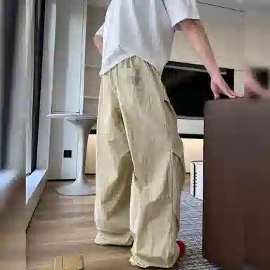 悍戈 美式复古简约纯色户外机能风阔腿速干防晒运动登山裤潮流直筒宽松百搭伞兵裤休闲裤 男女同款