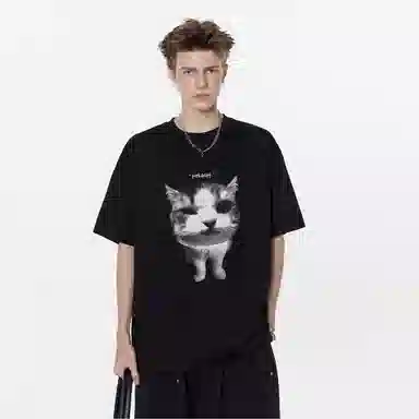 Pirkadat Vintage Cat Print T-Shirt