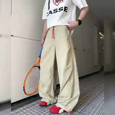 悍戈 美式复古简约纯色户外机能风阔腿速干防晒运动登山裤潮流直筒宽松百搭伞兵裤休闲裤 男女同款