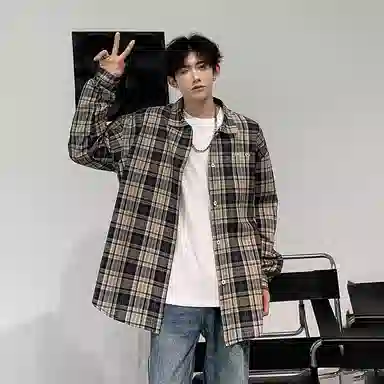 DAREASY Vintage Letter Embroidered Plaid Shirt