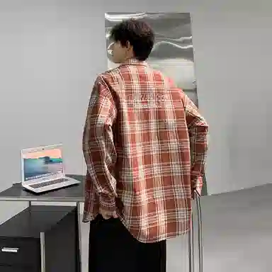 DAREASY Vintage Letter Embroidered Plaid Shirt