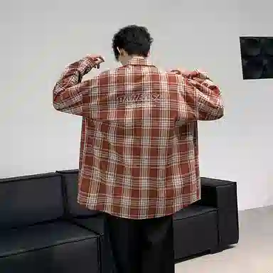 DAREASY Vintage Letter Embroidered Plaid Shirt