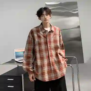 DAREASY Vintage Letter Embroidered Plaid Shirt