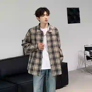 DAREASY Vintage Letter Embroidered Plaid Shirt