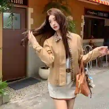 桴生 美式经典纯色百搭通勤休闲翻领长袖夹克 女款