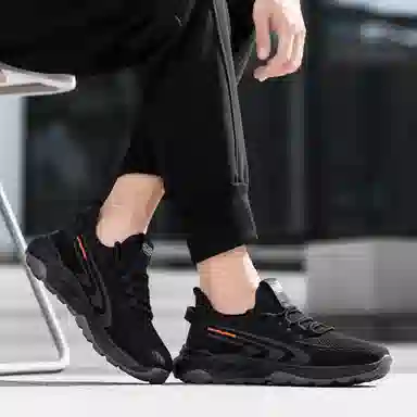 木林森 织物 时尚百搭  轻便舒适 厚底增高 户外运动 健步鞋 黑武士 潮流椰子鞋 耐磨透气防滑 低帮 生活休闲鞋 男款