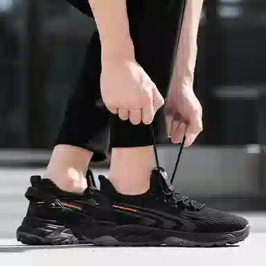 木林森 织物 时尚百搭  轻便舒适 厚底增高 户外运动 健步鞋 黑武士 潮流椰子鞋 耐磨透气防滑 低帮 生活休闲鞋 男款