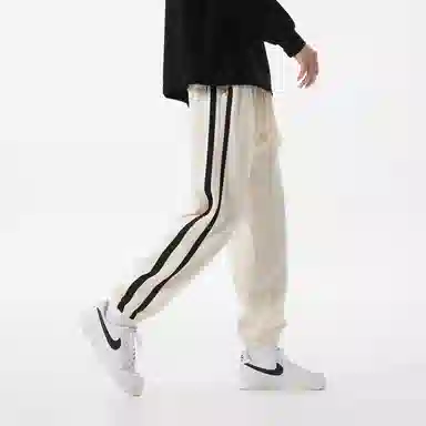 日系潮牌春夏季侧边条纹宽松束脚九分休闲裤 男女同款