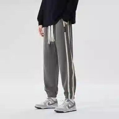 日系潮牌春夏季侧边条纹宽松束脚九分休闲裤 男女同款