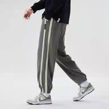 日系潮牌春夏季侧边条纹宽松束脚九分休闲裤 男女同款