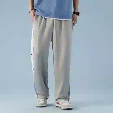 沐诚阳译 侧边全开排扣撞色条纹高街痞帅美式复古宽松显高显瘦休闲裤 男女同款