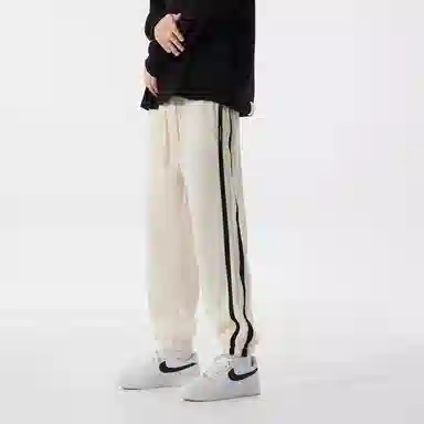 日系潮牌春夏季侧边条纹宽松束脚九分休闲裤 男女同款