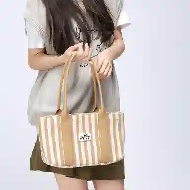 艺溯 野餐托特包 时尚通勤百搭小众设计条纹夏天高颜值早八上课通勤 织物 单肩包腋下包手提 中号 女款 姜饼色