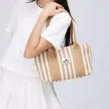 艺溯 野餐托特包 时尚通勤百搭小众设计条纹夏天高颜值早八上课通勤 织物 单肩包腋下包手提 中号 女款 姜饼色