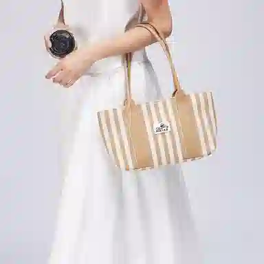 艺溯 野餐托特包 时尚通勤百搭小众设计条纹夏天高颜值早八上课通勤 织物 单肩包腋下包手提 中号 女款 姜饼色