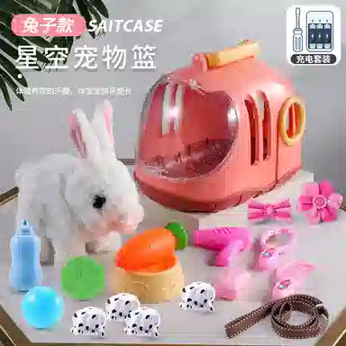 咕轹 小白兔子毛绒娃娃仿真动物益智多功能电动狗会走 玩具
