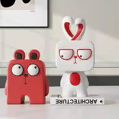 咕轹 搞怪兔子黑熊奶油风样板房酒柜摆设  潮流衍生品