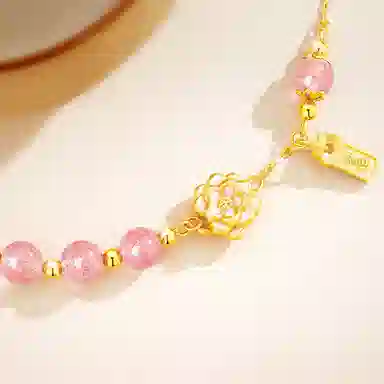 【S925纯银】 七七银饰 蜜运莲莲 生财新中式好运连连 优雅转运珠 蛇年本命年做个富婆 八方来财搞钱要紧  草莓晶 手链 女款