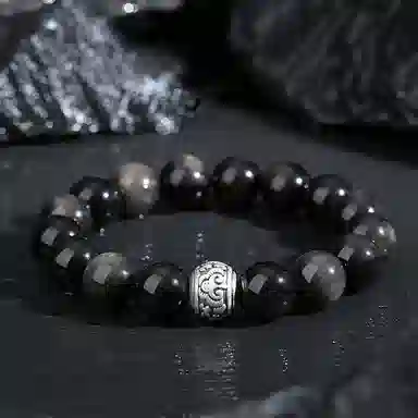 【S999足银纯银】 七七银饰 新中式福气满满 平安顺遂招财纳福 百搭轻奢氛围感日常通勤天然 黑曜石 玉石手串 男女同款情侣款