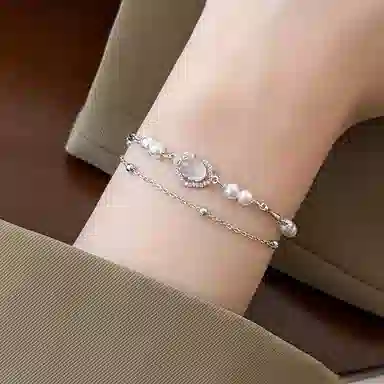 【S925纯银 双倍好运】 七七银饰 平安锁 新中式幸运学业考试上岸 平安如意双层叠戴设计 节节高升古风古装汉服优雅手饰   玉髓 手链 女款