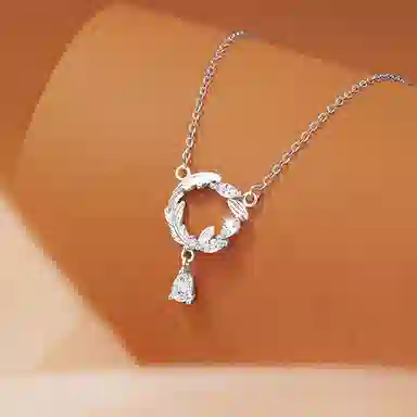 【S925纯银】 七七银饰 麦穗花环 水滴 时尚小清新 简约 精致轻奢高级感 浪漫优雅 清冷小众高颜值  银 项链 女款