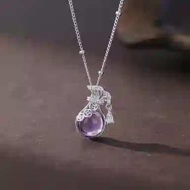 【S925银 福气满满】 七七银饰 如意福袋 招财纳福新中式有钱花 国风复古转运纳福 时尚百搭轻奢优雅气质 好运 天然 紫水晶 项链 女款