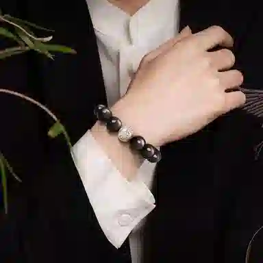 【S999足银纯银】 七七银饰 六字箴言新中式福气满满 平安顺遂招财纳福 百搭轻奢氛围感  日常通勤天然 黑曜石 玉石手串 男女同款情侣款