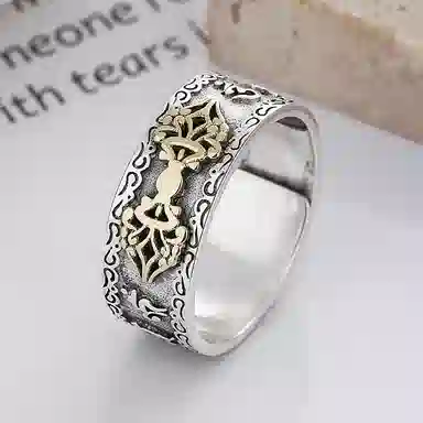 【S925银 招财转运】 七七银饰 金刚杵心经 复古时尚小众轻奢 简约时尚大方高级感 潮流个性气质百搭#好运 纯银 戒指 男女同款情侣款