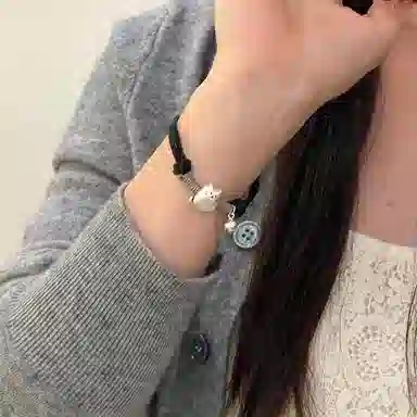 【S999足银 好运招财猫】 七七银饰  纳福新中式铃铛 平安喜乐本命年开运 学院风编绳手饰 事事如意 小众复古  纯银 手绳 男女同款情侣款