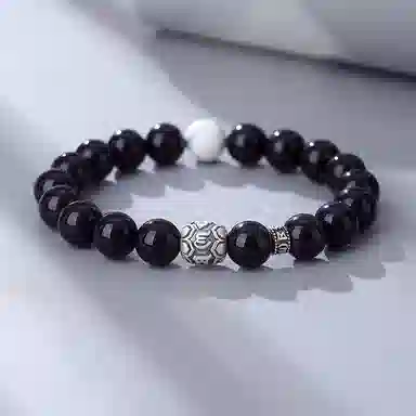 【S999足银纯银】  七七银饰 转运 国潮复古设计风 吉祥如意 平安好运 事事如意 招财纳福天然 黑曜石 玉石手串 男款