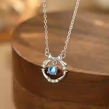 【S925纯银 在逃公主】 七七银饰 蝴蝶结圆环 跳动的心小众设计感甜美童话风 浪漫梦幻百搭通勤 清冷氛围感约会告白#好运 琉璃 项链 女款