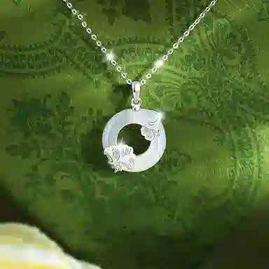 【S999足银纯银 高品质】 七七银饰 三生有杏 小幸运银杏锁骨链 杏好有你新中式平安扣 平安喜乐轻奢 精致简约百搭 好运 玉髓 项链 女款