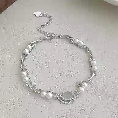 【S925纯银 双倍好运】 七七银饰 平安锁 新中式幸运学业考试上岸 平安如意双层叠戴设计 节节高升古风古装汉服优雅手饰   玉髓 手链 女款