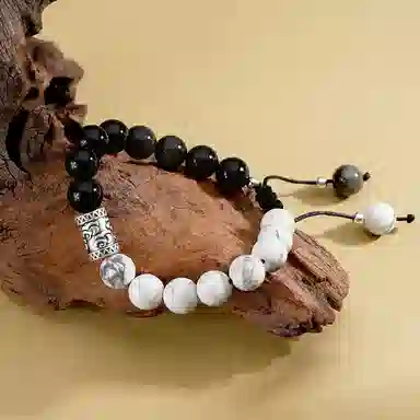 【S999足银纯银】 七七银饰 祥云好运 平安吉祥 财源滚滚 好运常在 新中式复古设计 八方来财天然 黑曜石 手串 男女同款情侣款