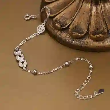 【S925银 财源滚滚】 七七银饰 吸金铜钱 招财纳福新中式马上有钱花 轻奢精致小众简约高级感设计 日常通勤百搭 #好运  纯银 手链 女款