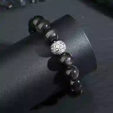 【S999足银纯银】 七七银饰 新中式福气满满 平安顺遂招财纳福 百搭轻奢氛围感日常通勤天然 黑曜石 玉石手串 男女同款情侣款