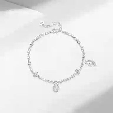 【S999足银 好运常在】 七七银饰 福字叶子 新中式森系精致甜美可爱 文艺温柔立体幸运草 小清新时尚优雅气质  纯银 手链 男女同款情侣款