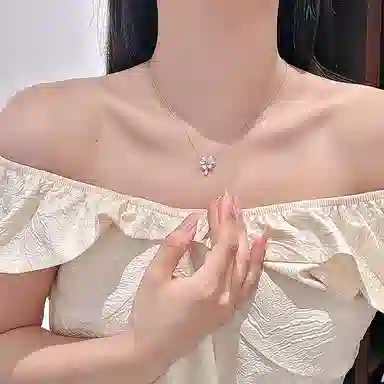 【S925银 在逃公主】 七七银饰 紫薇花 甜美小众轻奢气质高级感锁骨链 森系简约满钻爆闪 日常通勤约会学生好运 纯银 项链 女款