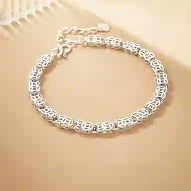 【S999足银纯银 招财转运】 七七银饰 有钱花 纳福 新中式国风铜钱币钱多多 小众轻奢高级感 叠戴百搭#好运  银 手链 男女同款情侣款