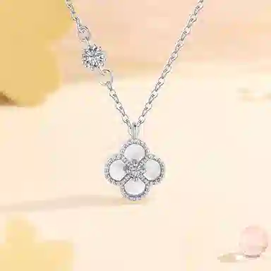 【S925纯银 好运四叶草】 七七银饰 幸运眷顾 诸事顺利有钱花 轻奢转运锁骨链 轻奢高级幸运草百搭通勤 约会告白女友 玛瑙 项链 女款