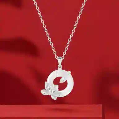 【高品质|精选S999银】 七七银饰 荷塘月色 平安纳福 招财好运 事事如意 新中式国风复古设计 时尚百搭天然 玉髓 项链 男女同款情侣款