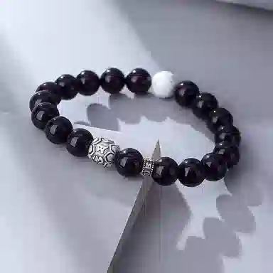 【S999足银纯银】  七七银饰 转运 国潮复古设计风 吉祥如意 平安好运 事事如意 招财纳福天然 黑曜石 玉石手串 男款